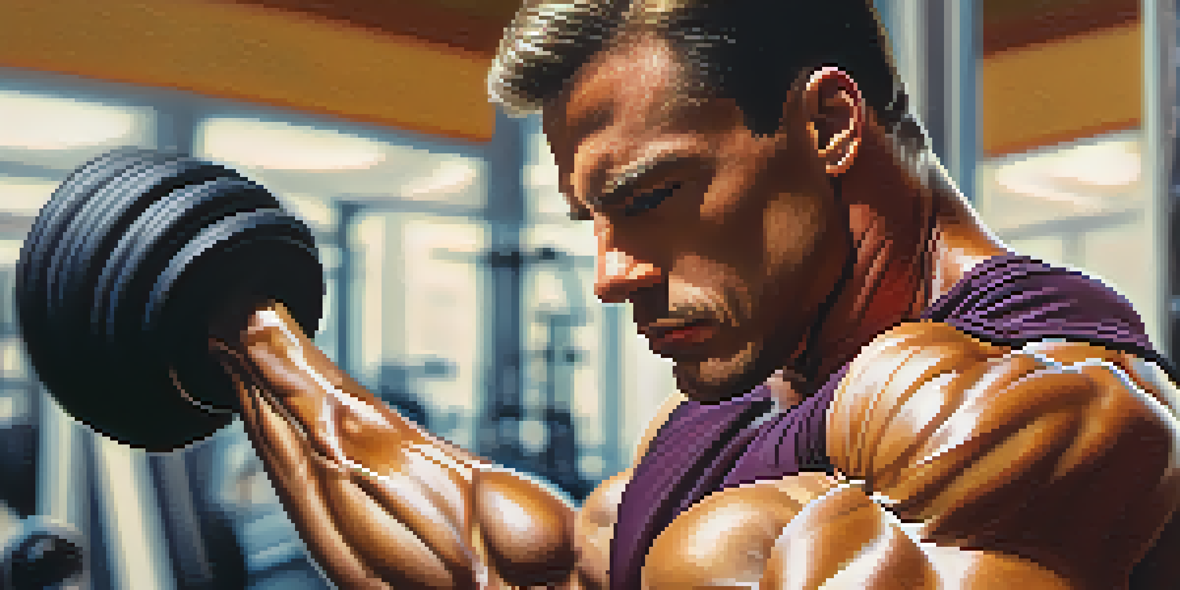 A bodybuilder focusing on their bicep during a curl exercise, highlighting muscle contraction and detail.