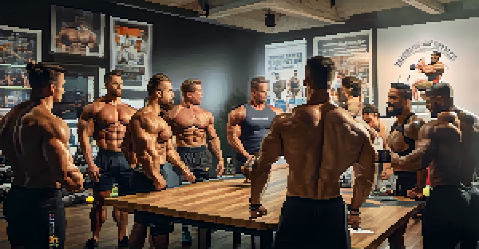 A group of bodybuilders participating in a virtual coaching session, focused on a screen displaying recovery plans in a cozy setting.