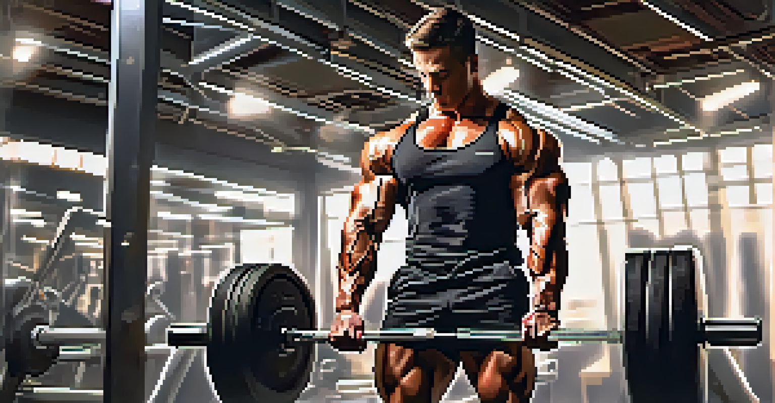 A bodybuilder working out in a gym, showcasing strength and determination.