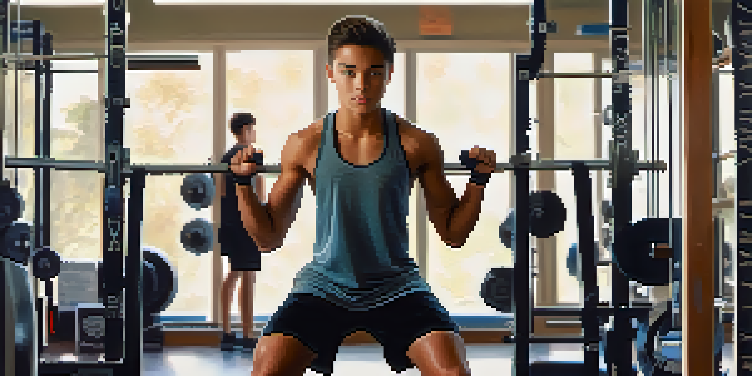 A teenager lifting lighter weights in a gym, demonstrating proper form and determination.