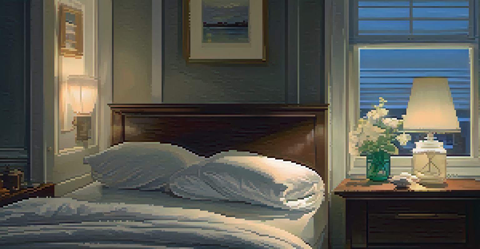 A peaceful bedroom with a person sleeping, a bedside lamp, a glass of water, and a bowl of nuts on the nightstand.