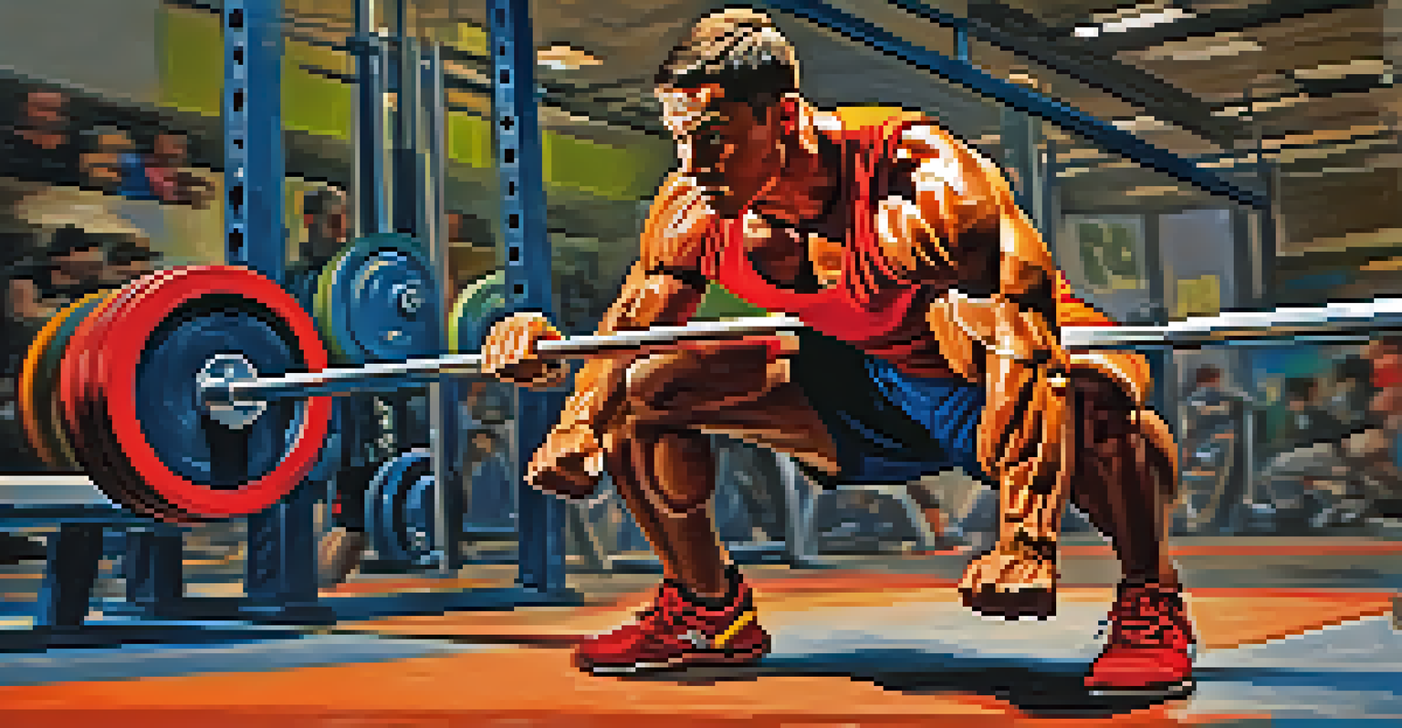 A bodybuilder performing jump squats in a gym, showcasing strength and determination.