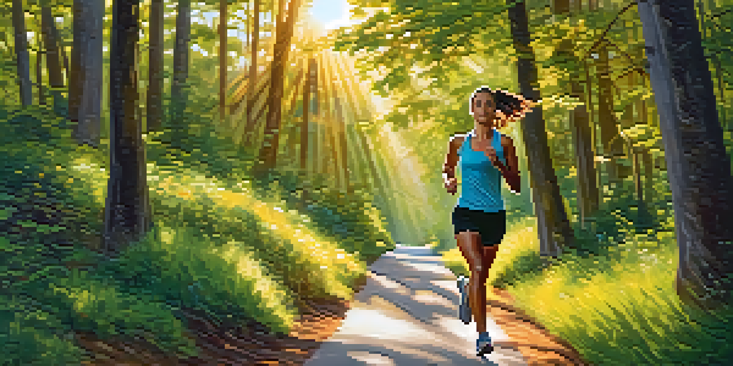 A person jogging on a sunlit path in a lush green park, showcasing the joy of cardiovascular exercise.