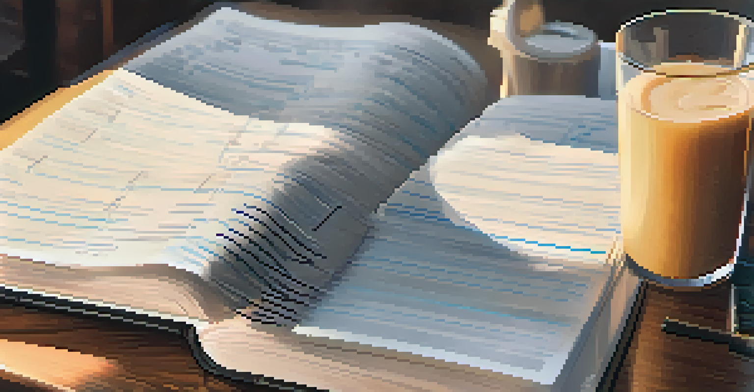 A close-up of an open workout log with notes about exercises and a protein shake in the background.