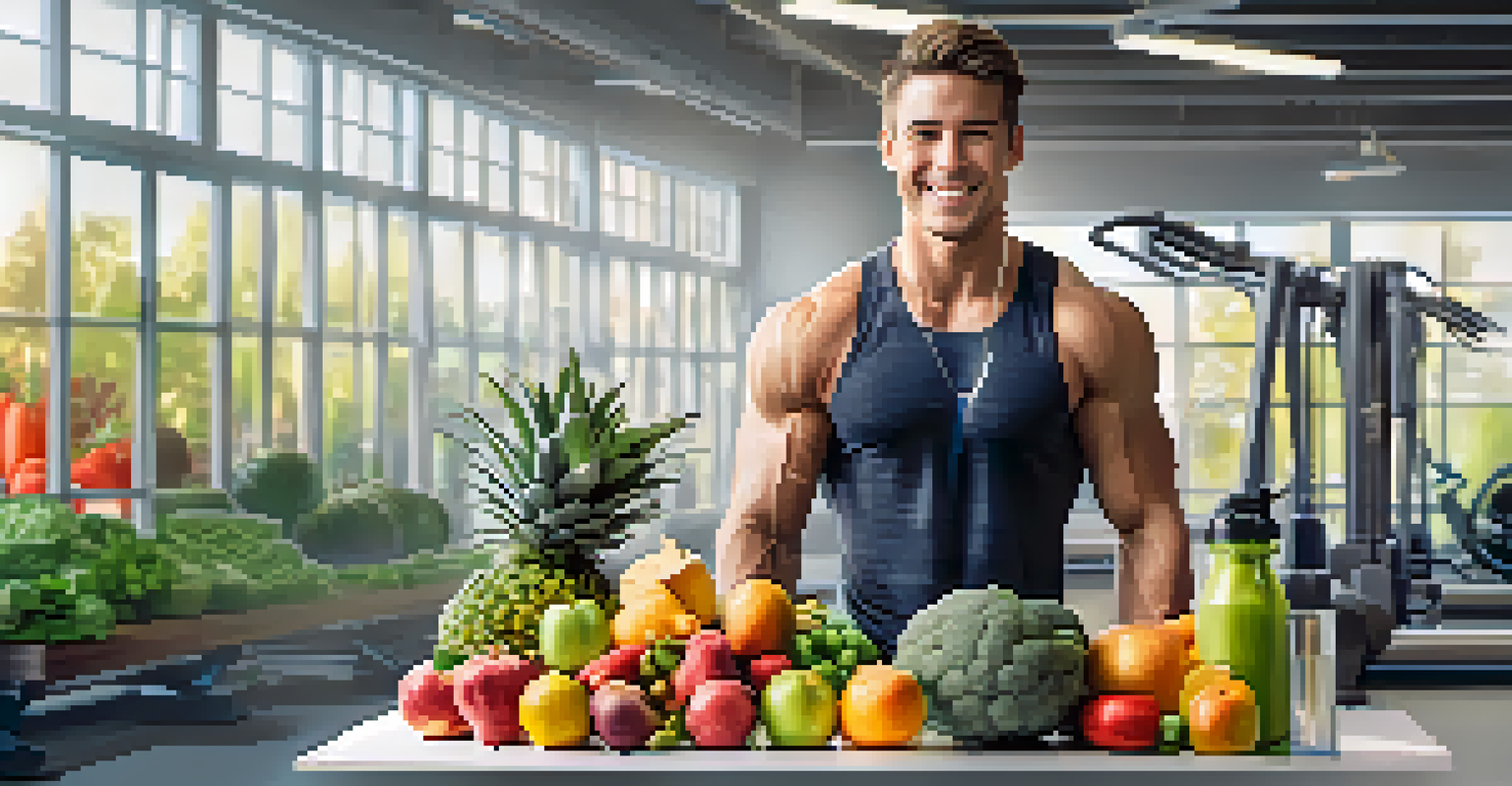 An athlete in a gym holding fruit, emphasizing hydration and nutrition.