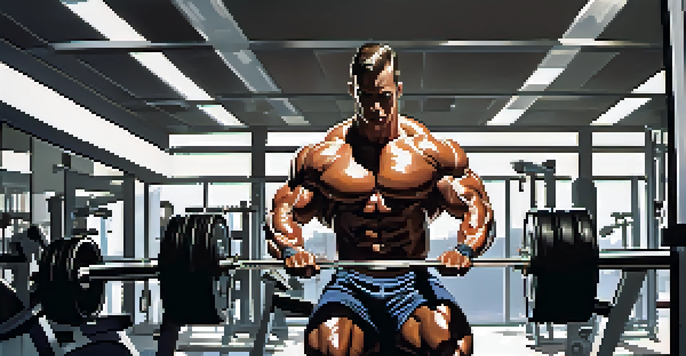 A bodybuilder lifting weights in a gym, showing determination and strength.