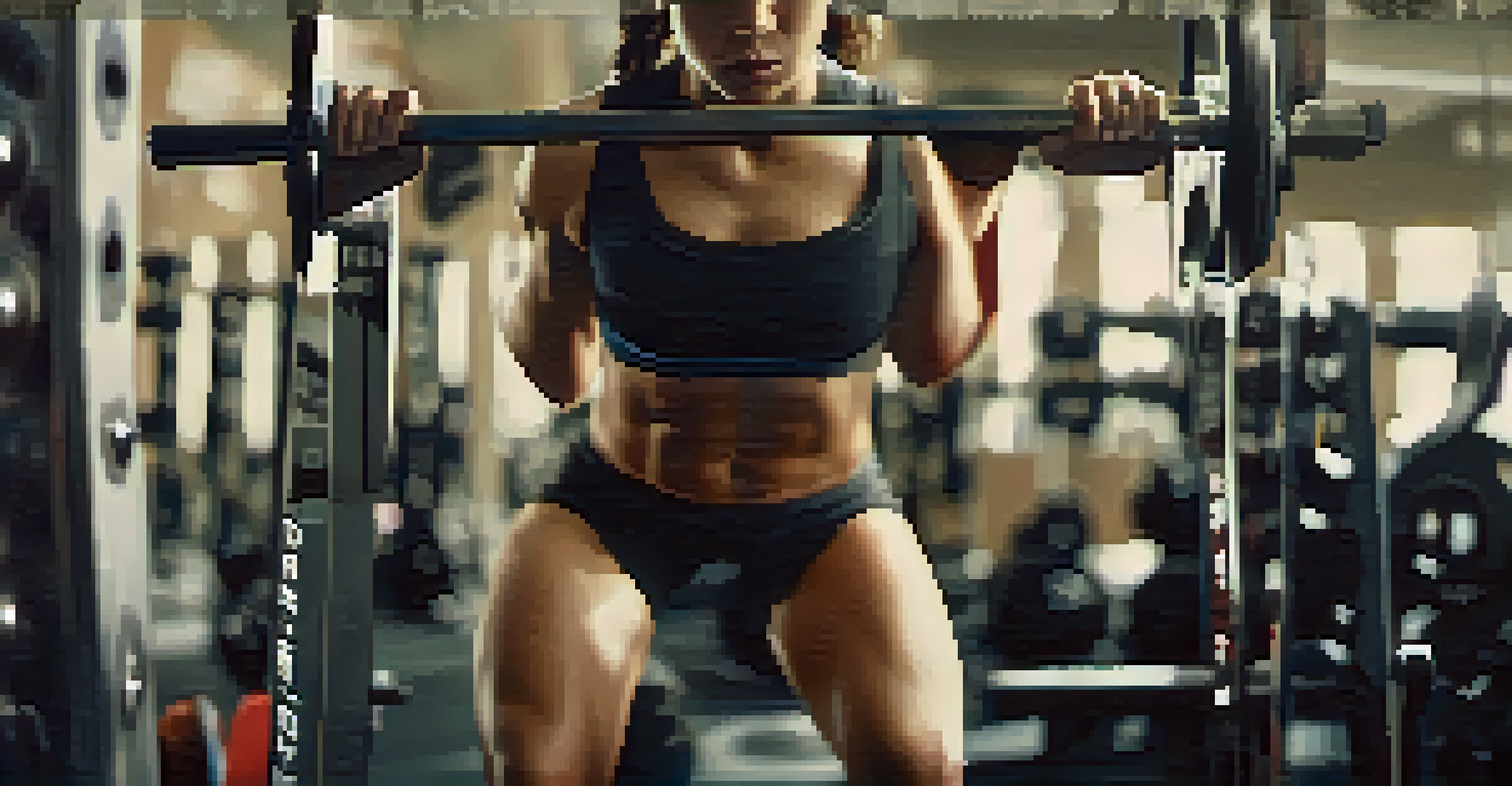 A focused individual lifting weights in a gym, highlighting their expression and the texture of the weights.