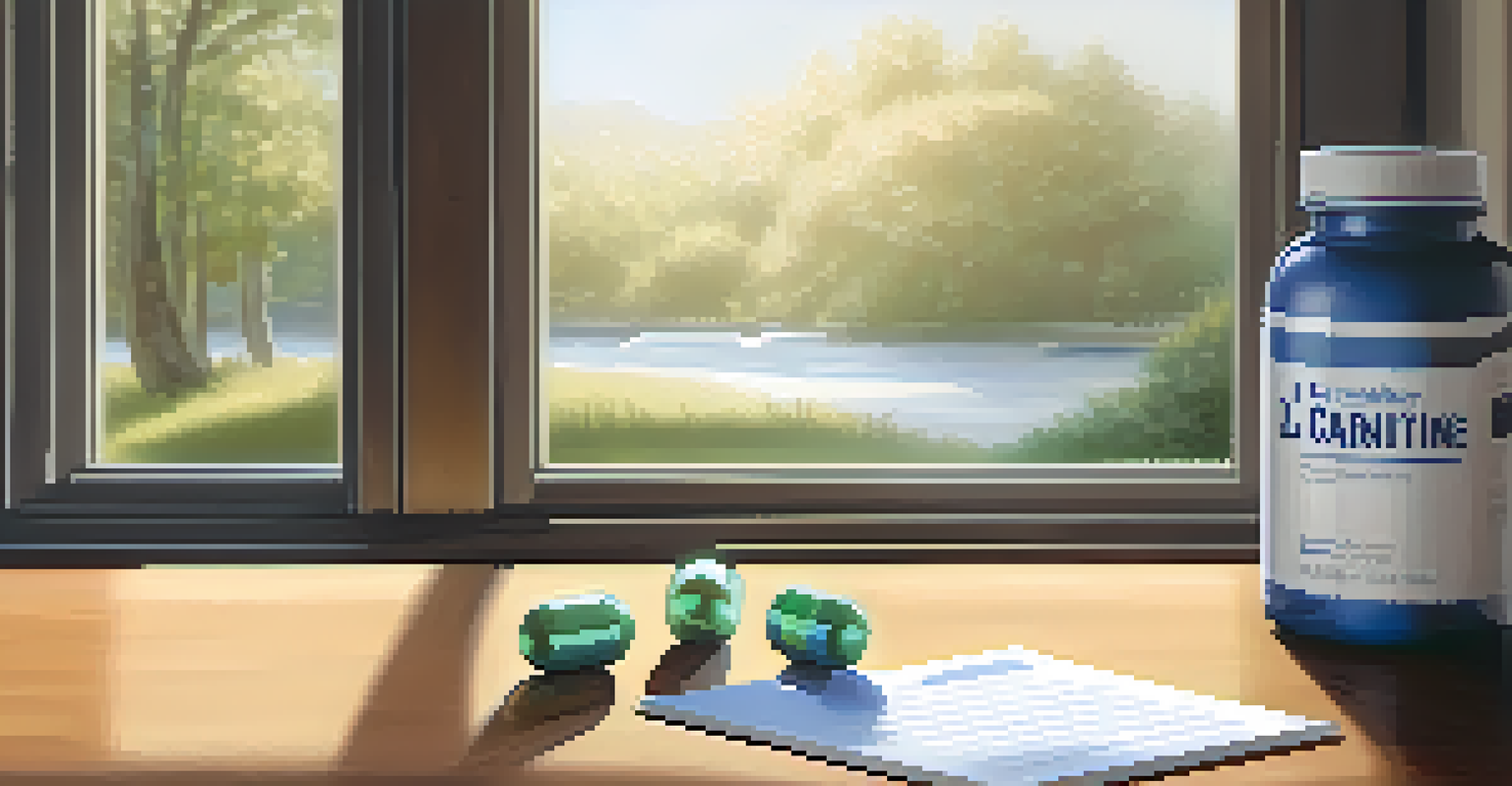 L-Carnitine capsules and powder displayed with a glass of water and a notepad, symbolizing fitness preparation.