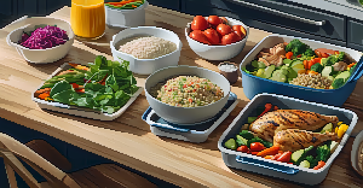 A kitchen table with meal prep containers filled with healthy food options.