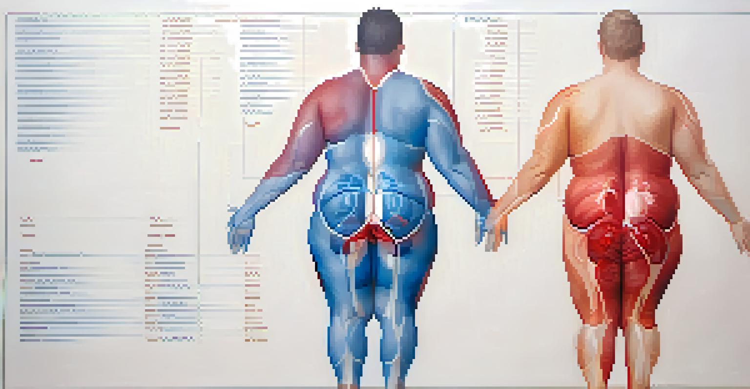 An illustration of a human body showing fat distribution patterns in different colors for clarity.