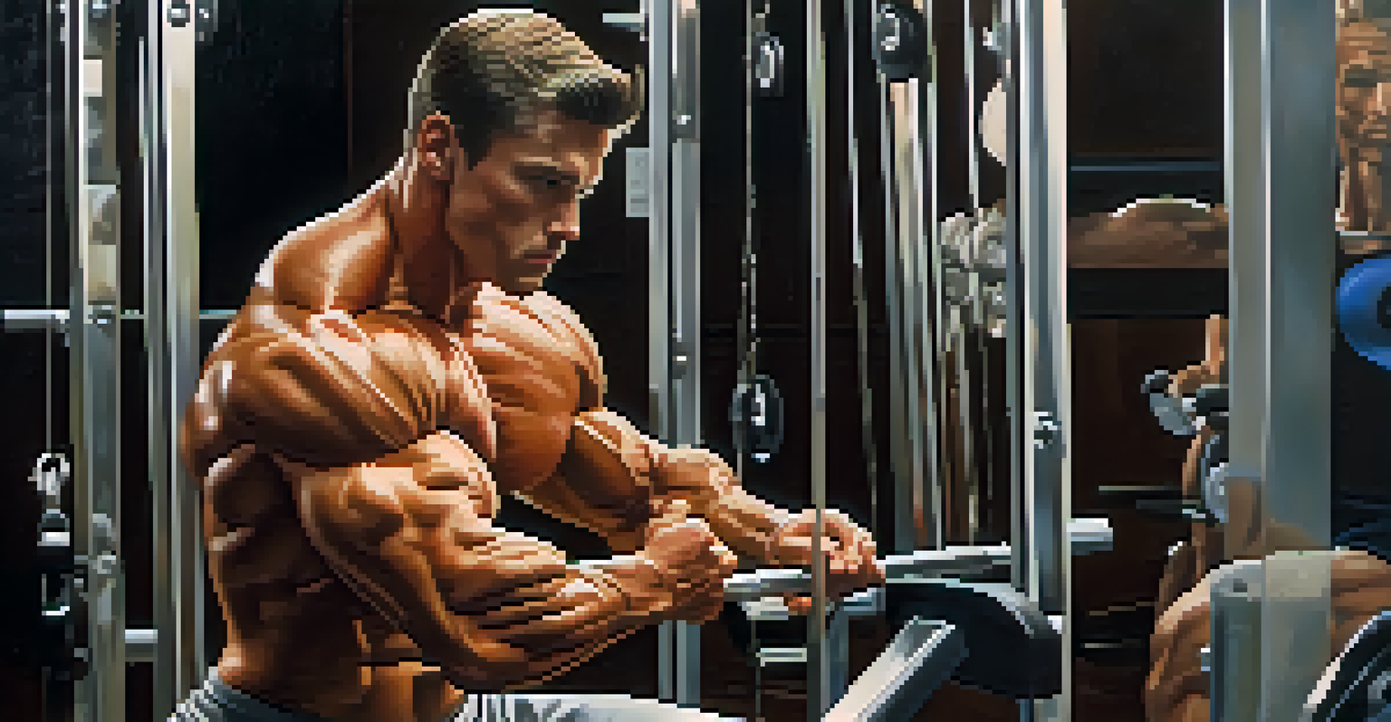 A close-up of a natural bodybuilder practicing poses in a gym, focusing on their well-defined muscles in front of a mirror.