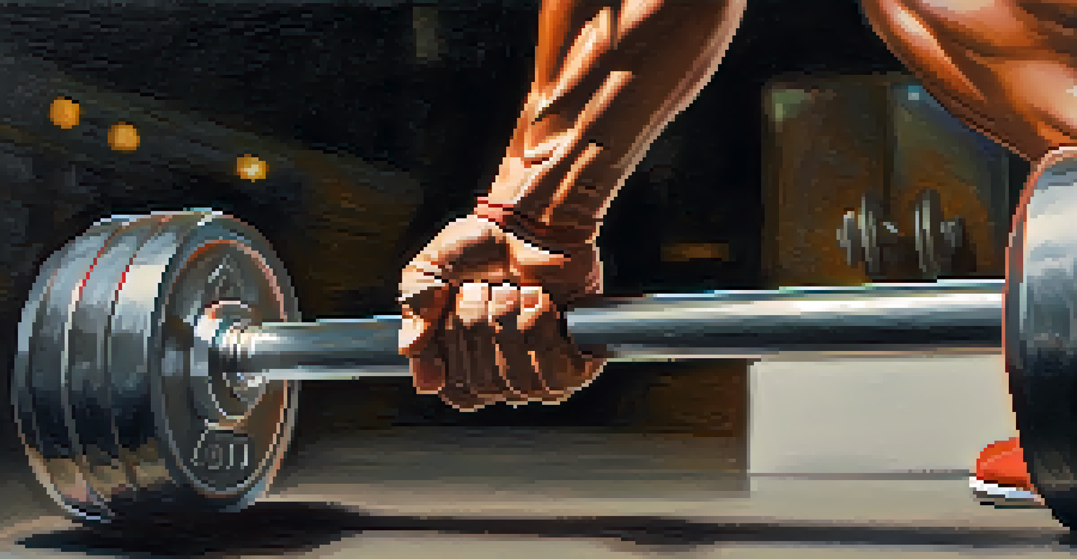 A close-up of a bodybuilder's hands gripping a barbell, ready for a weightlifting session in a gym.