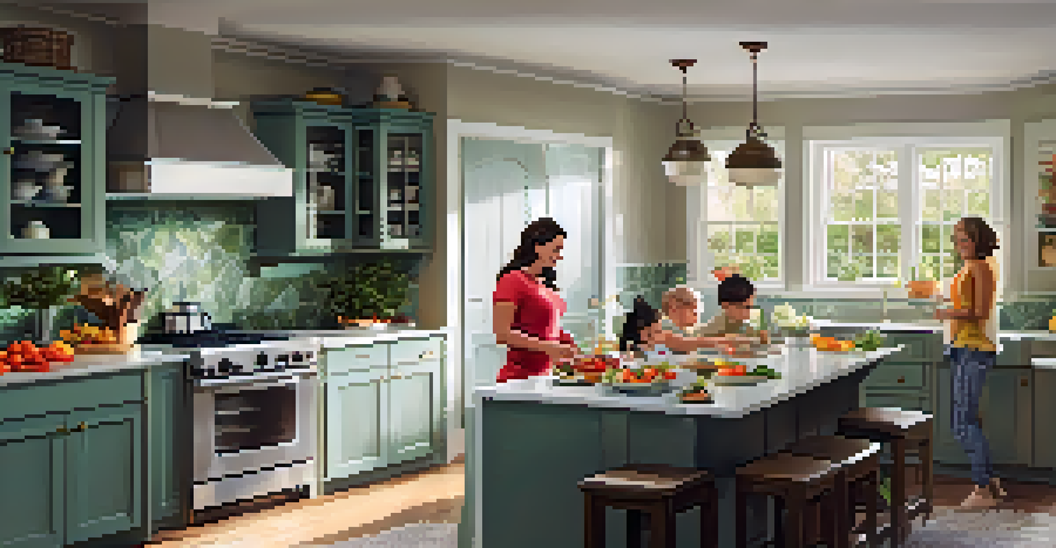A family preparing a healthy meal together in a cozy kitchen, emphasizing support for bodybuilding goals.