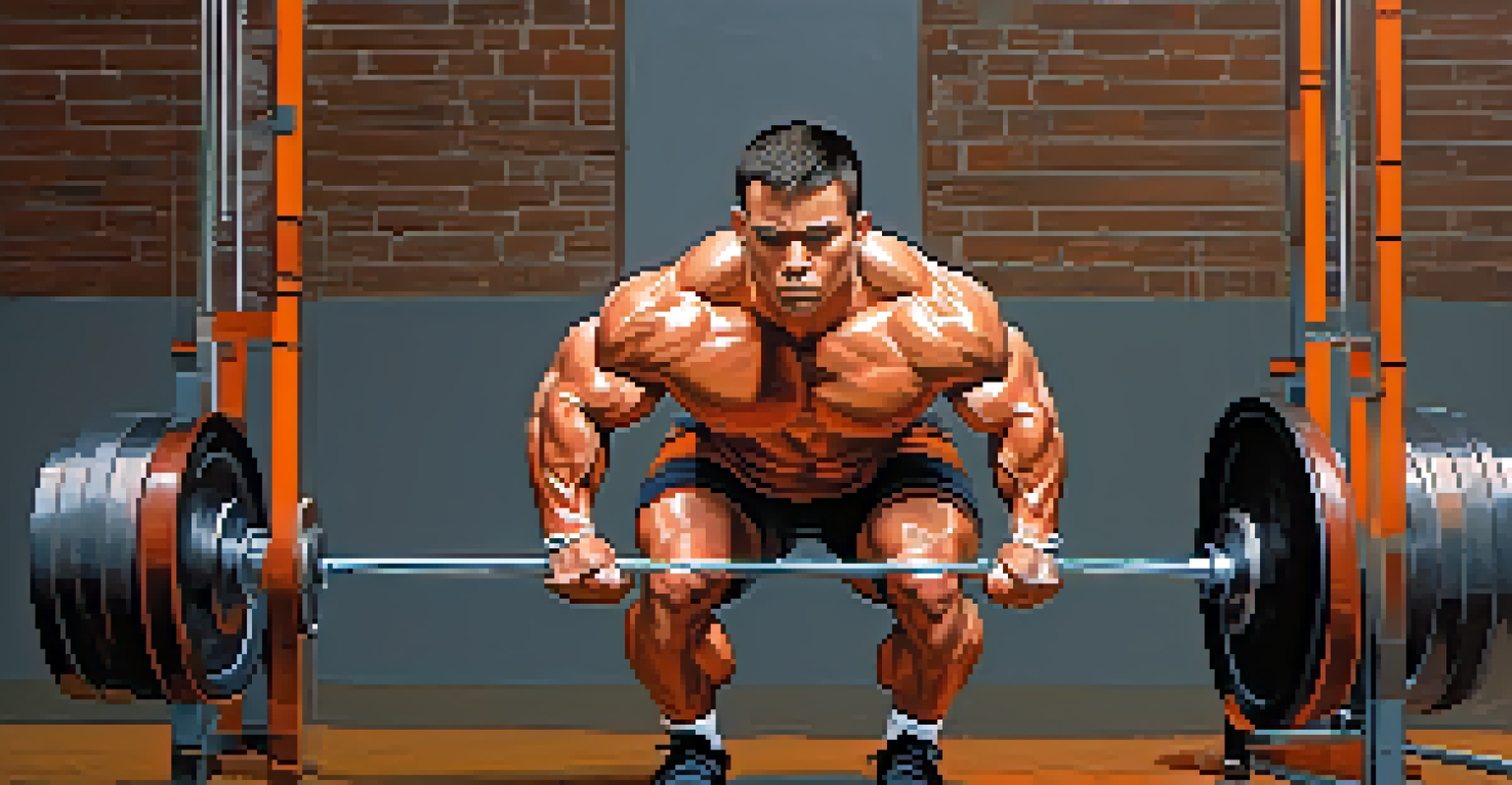 A weightlifter in action, with artistic elements symbolizing protein synthesis and muscle growth in a dynamic background.