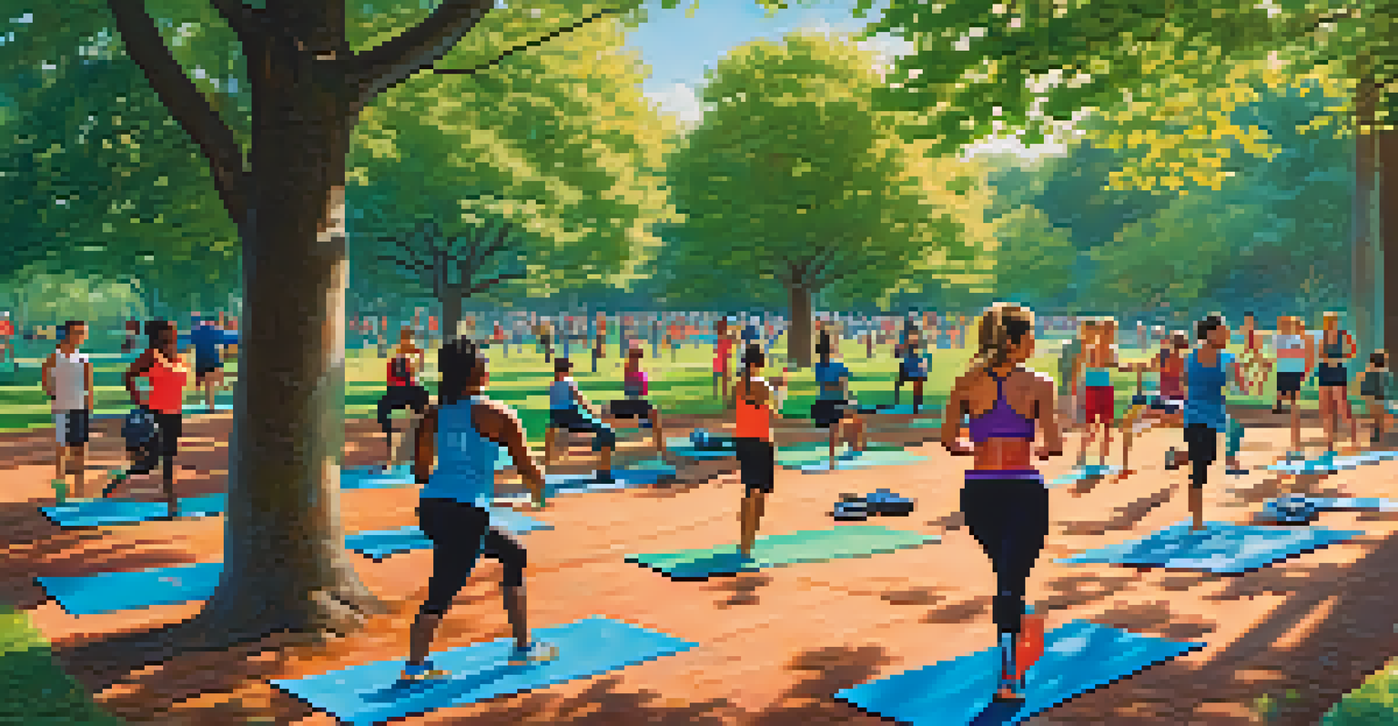 A diverse group of people participating in outdoor cross-training activities in a park.