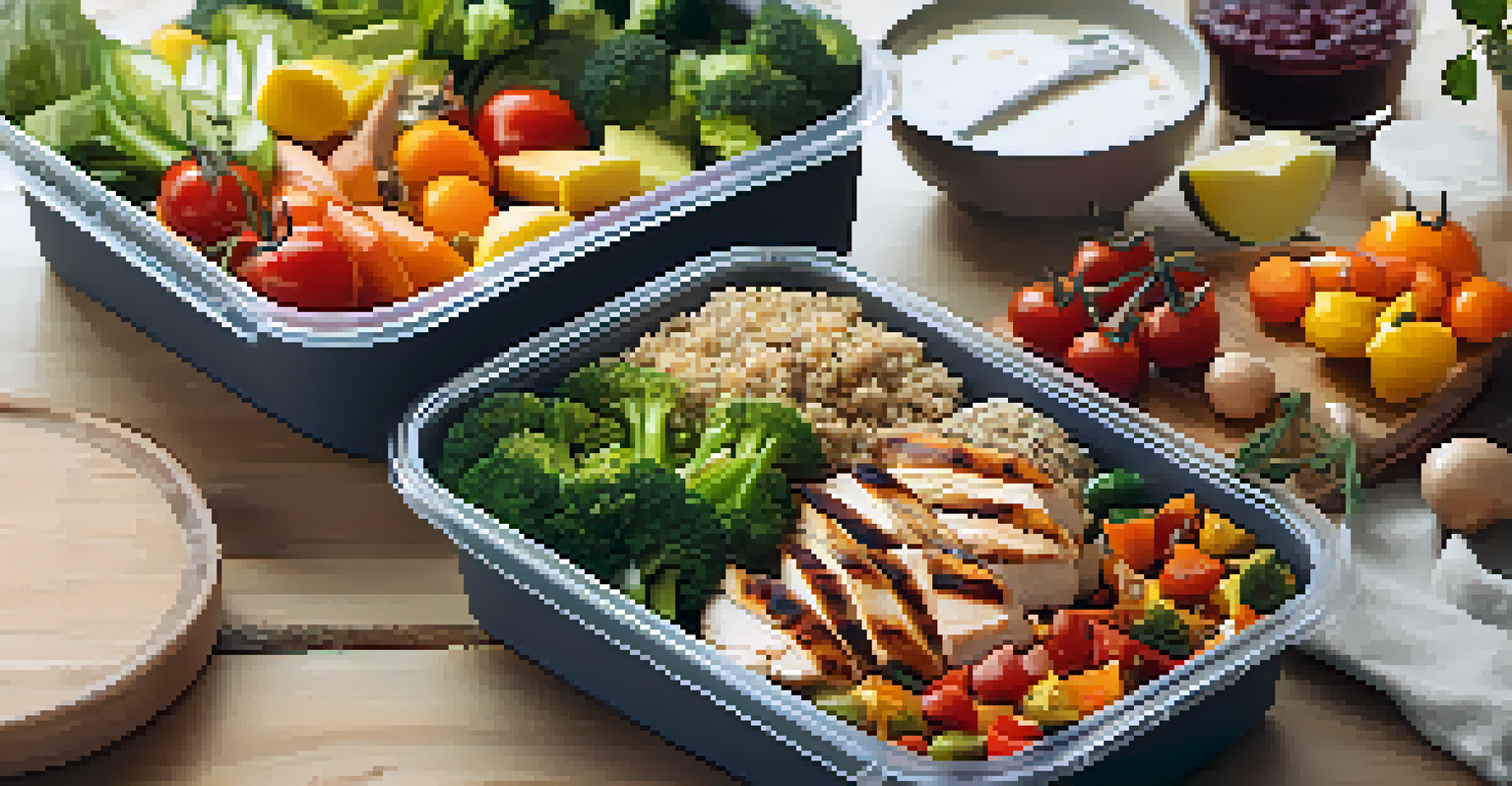 A close-up view of meal prep containers filled with healthy foods, emphasizing nutrition in a fitness plan.