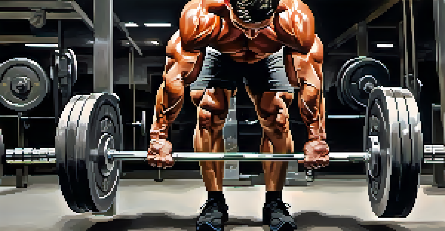 A bodybuilder lifting a barbell in a deadlift, highlighting muscle tension and concentration.