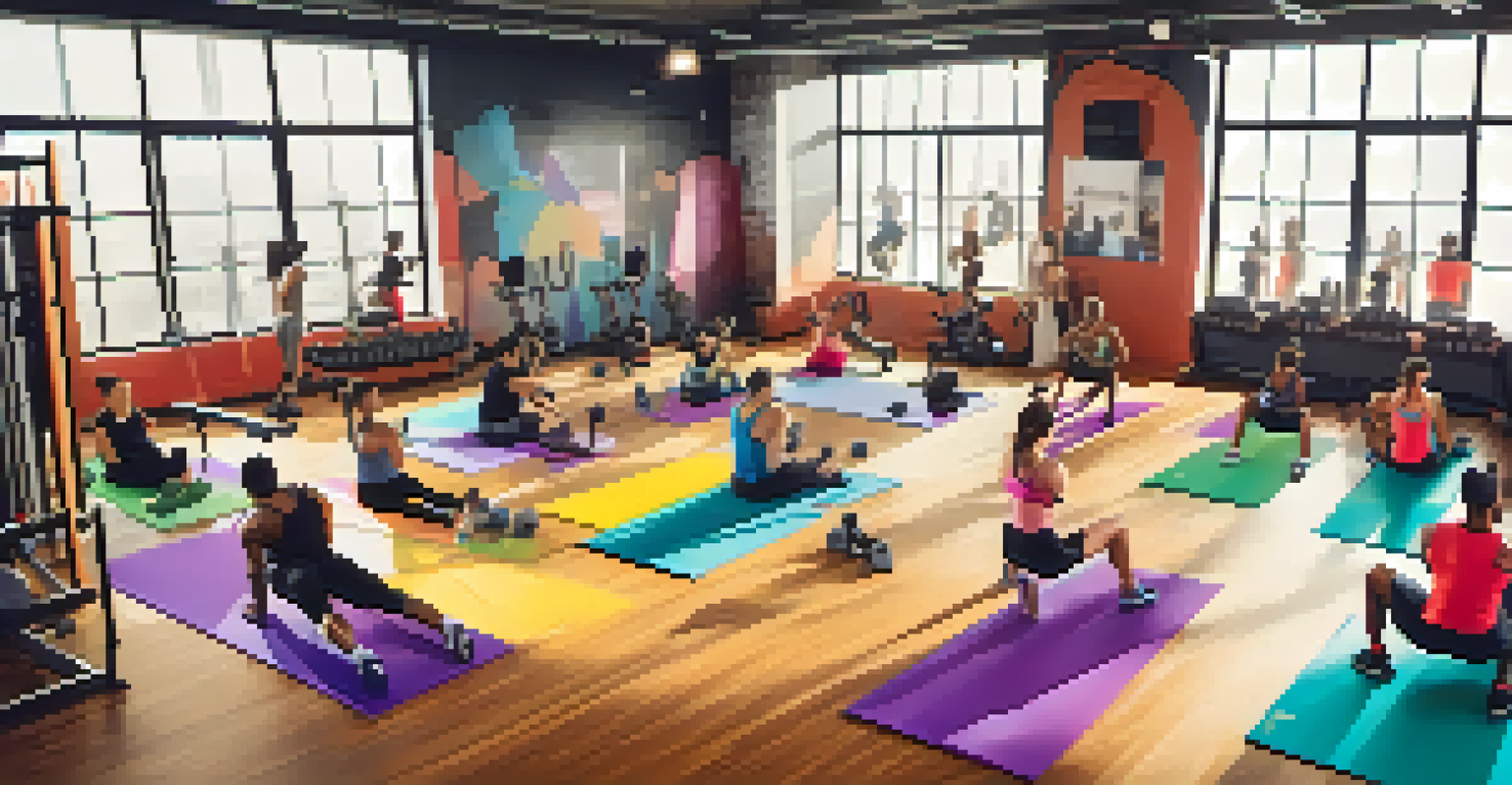 Overhead view of a diverse group doing various isolation exercises in a fitness studio.