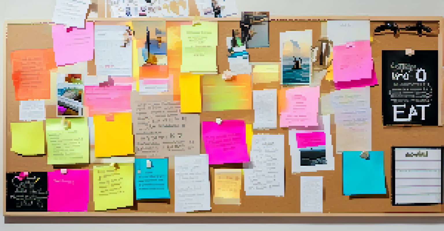 A colorful vision board filled with fitness goals, progress photos, and motivational quotes.