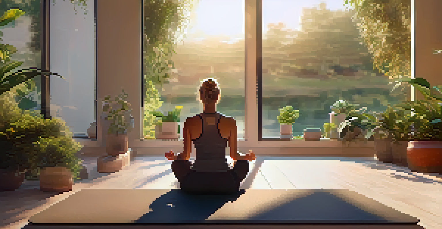 An athlete on a yoga mat in a serene outdoor setting, with a ZMA supplement bottle placed nearby, illuminated by warm golden hour light.