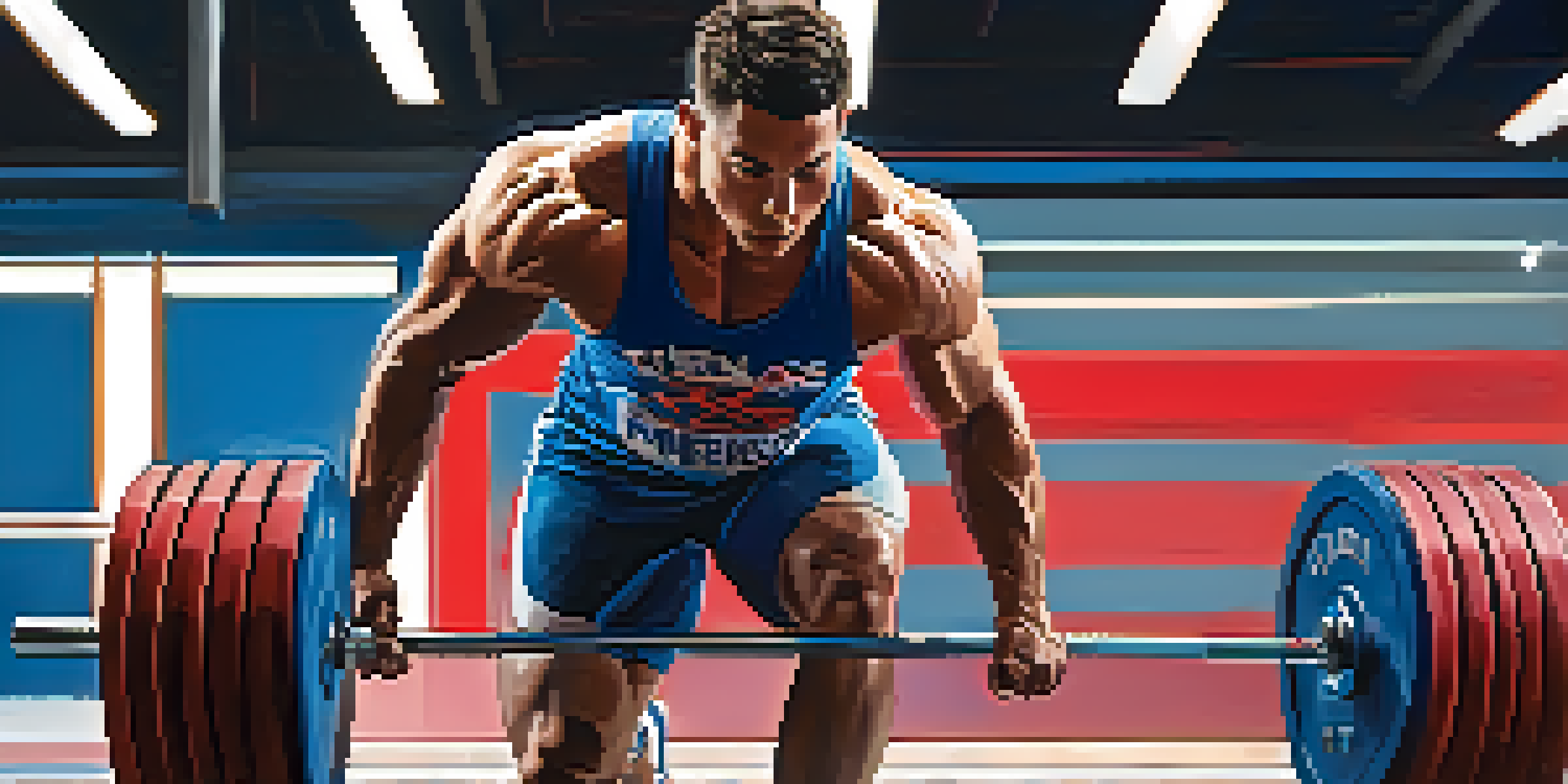 An athlete in a gym lifting a barbell overhead, demonstrating explosive strength and power.