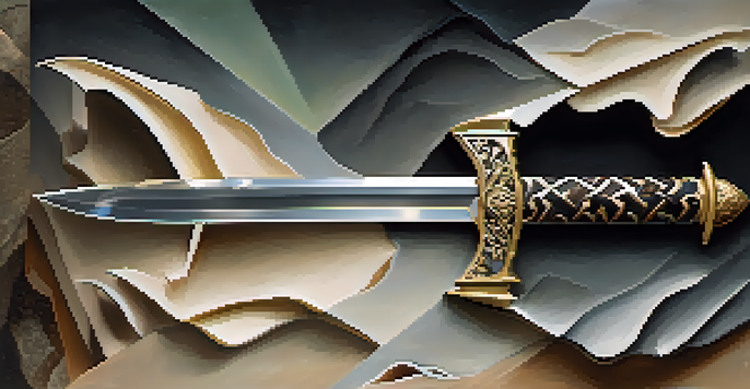 A double-edged sword representing cortisol, with one side showing chaos and the other side symbolizing balance, set against a gradient background.