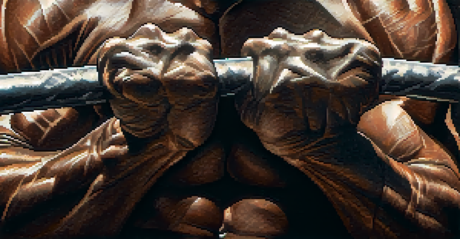 Close-up of a bodybuilder's hands gripping a barbell, with chalk dust in the air and dramatic lighting.