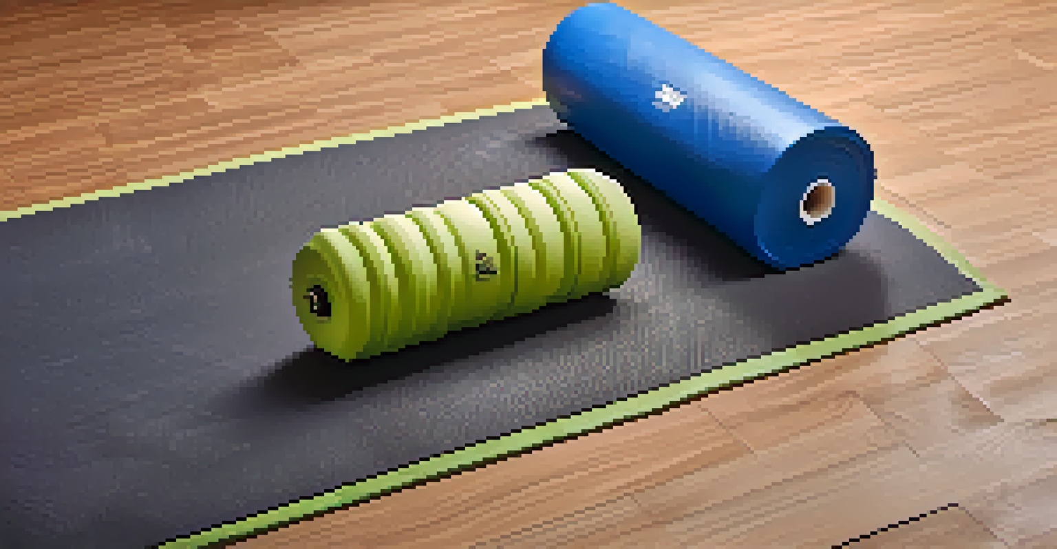 An overhead view of a foam roller and gym equipment, creating a warm and inviting workout environment.