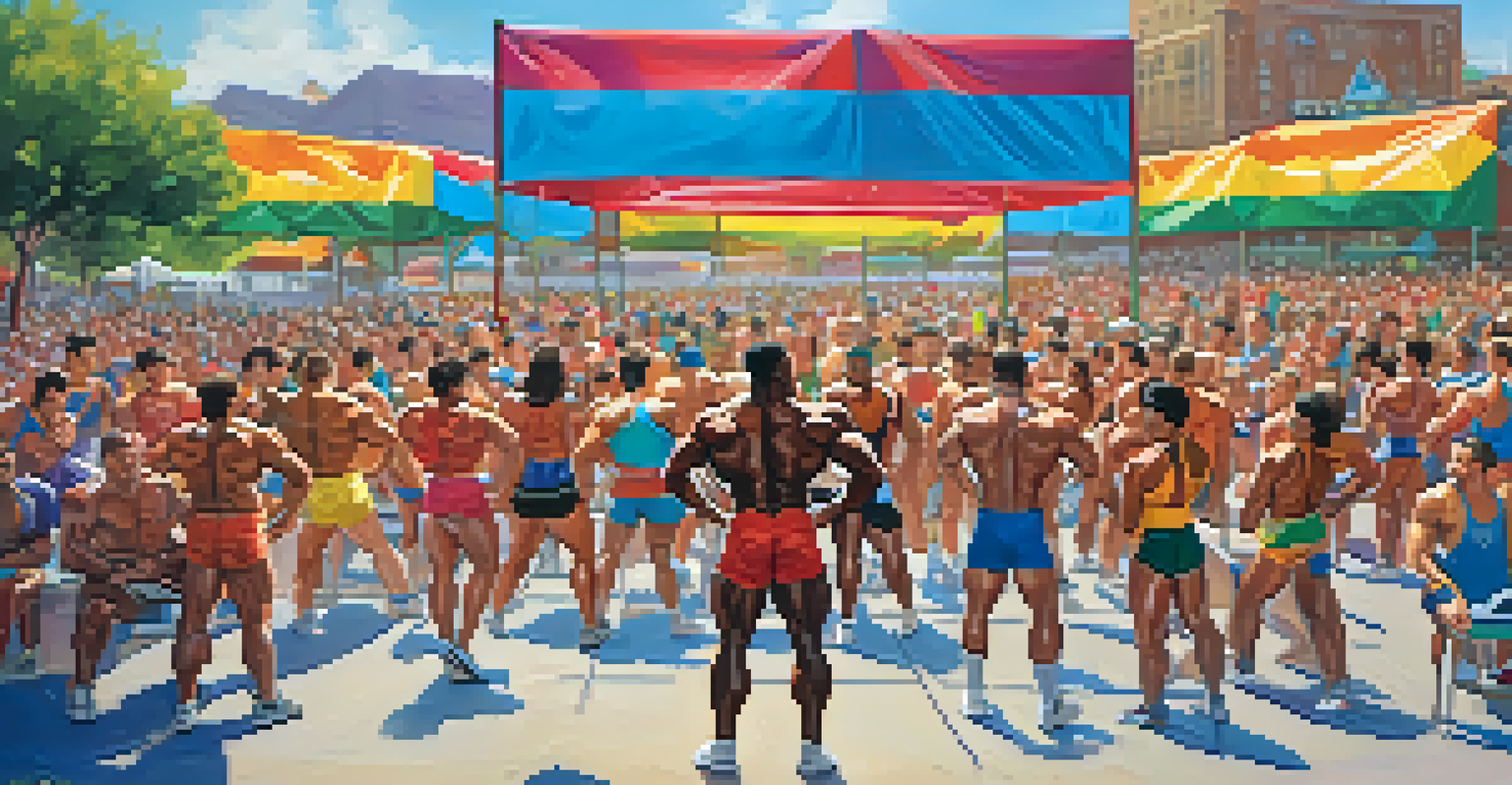 A community event with bodybuilders celebrating natural bodybuilding, sharing experiences, and promoting healthy competition.
