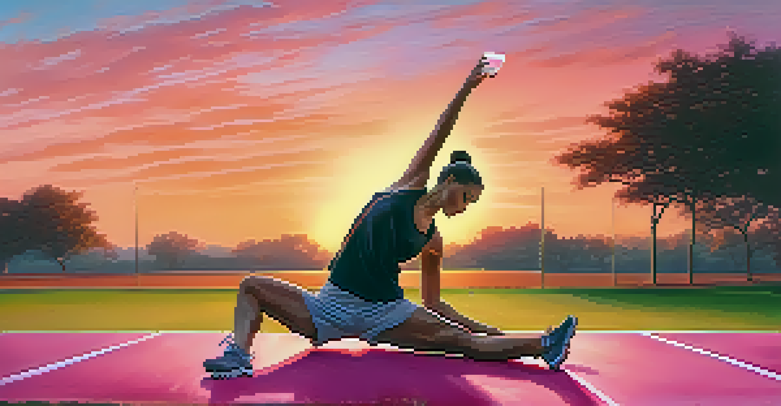An athlete on a sports field holding a collagen supplement bottle at sunrise, looking energized and prepared for exercise.