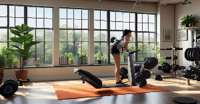 An individual lifting weights in a well-lit home gym, showcasing determination and a motivating environment.