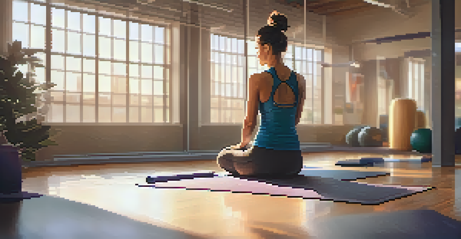A person performing static stretching in a cozy indoor space with yoga mats and soft lighting.