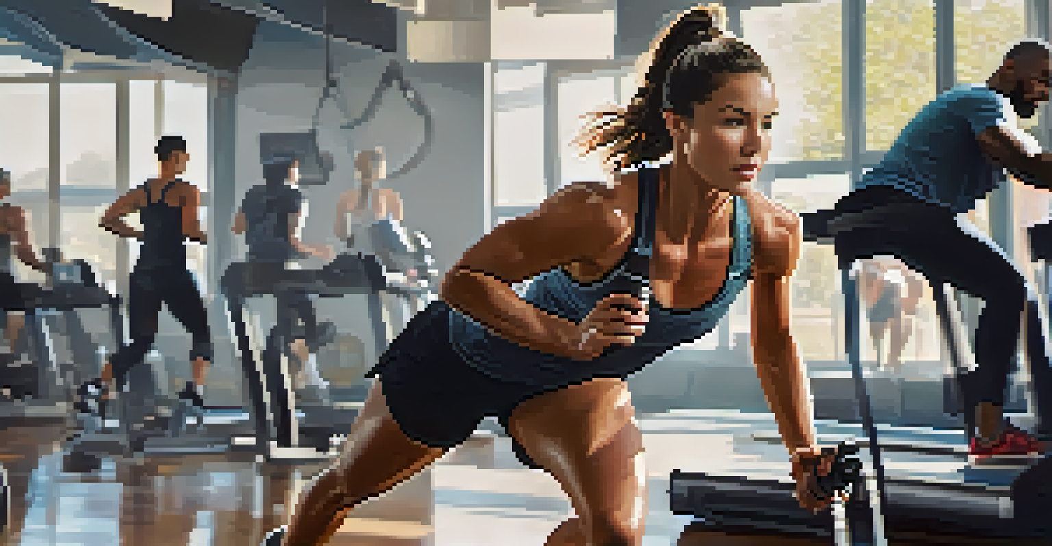 A person performing high-intensity workout in a gym, with visible effort and a focus on fitness.