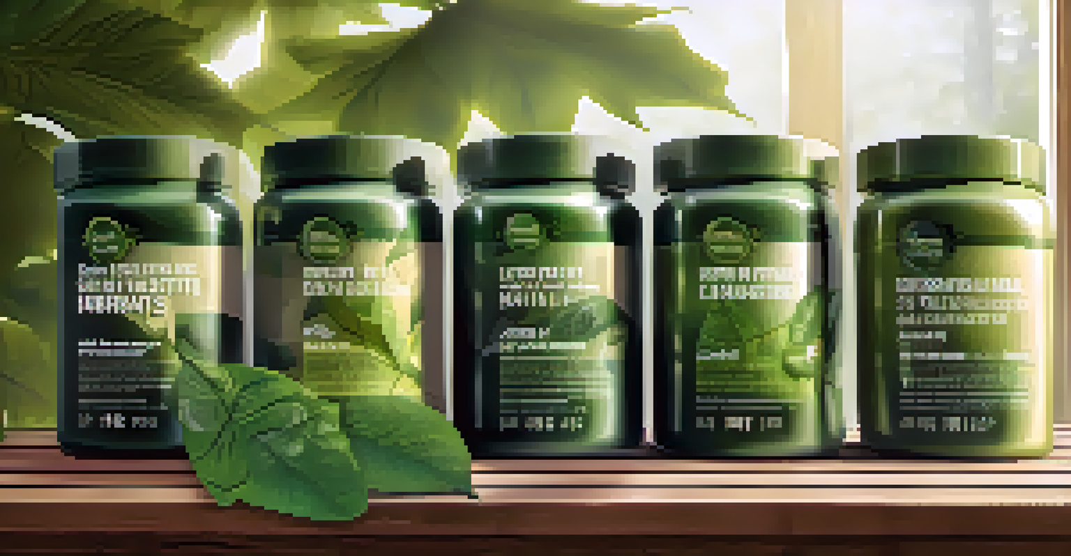 Close-up of eco-friendly packaging for bodybuilding supplements on a wooden table with natural lighting.