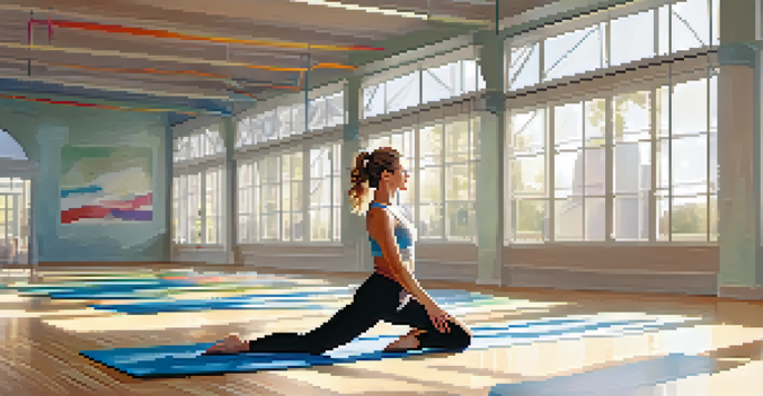 A person doing dynamic stretches in a gym, showcasing a leg swing with exercise mats and equipment in the background.