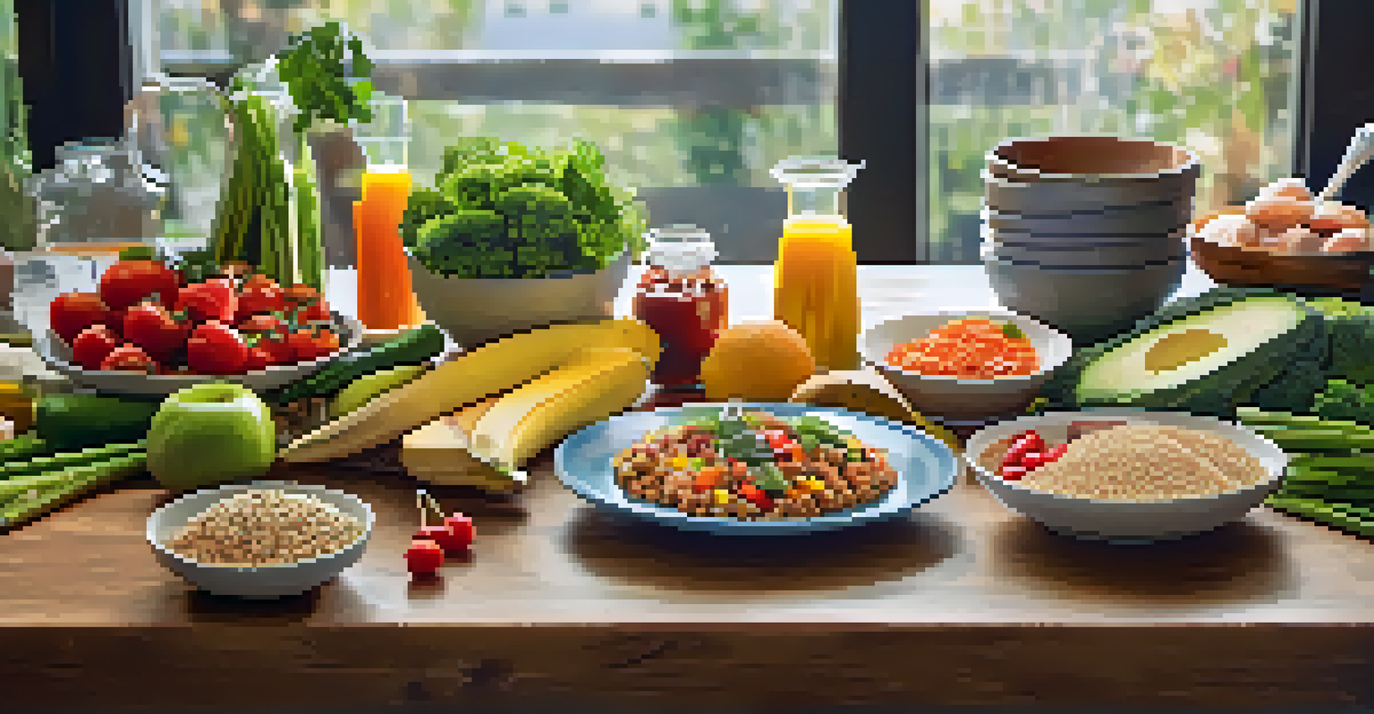 A vibrant and nutritious meal featuring various foods suitable for different body types, presented on a wooden table.