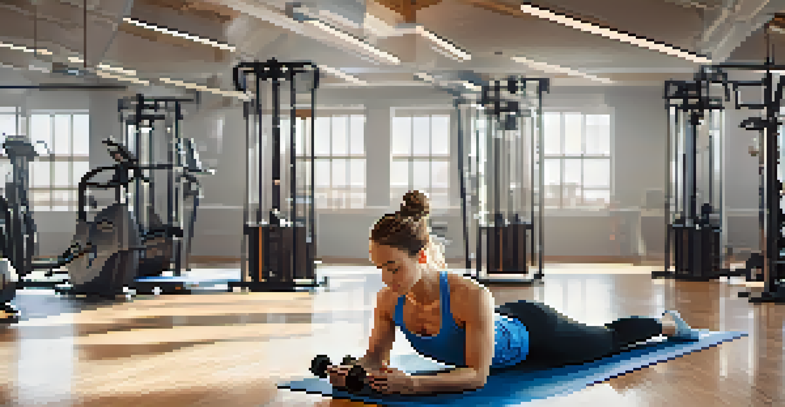An athlete lying on a yoga mat in a gym, practicing mindfulness with a relaxed expression.