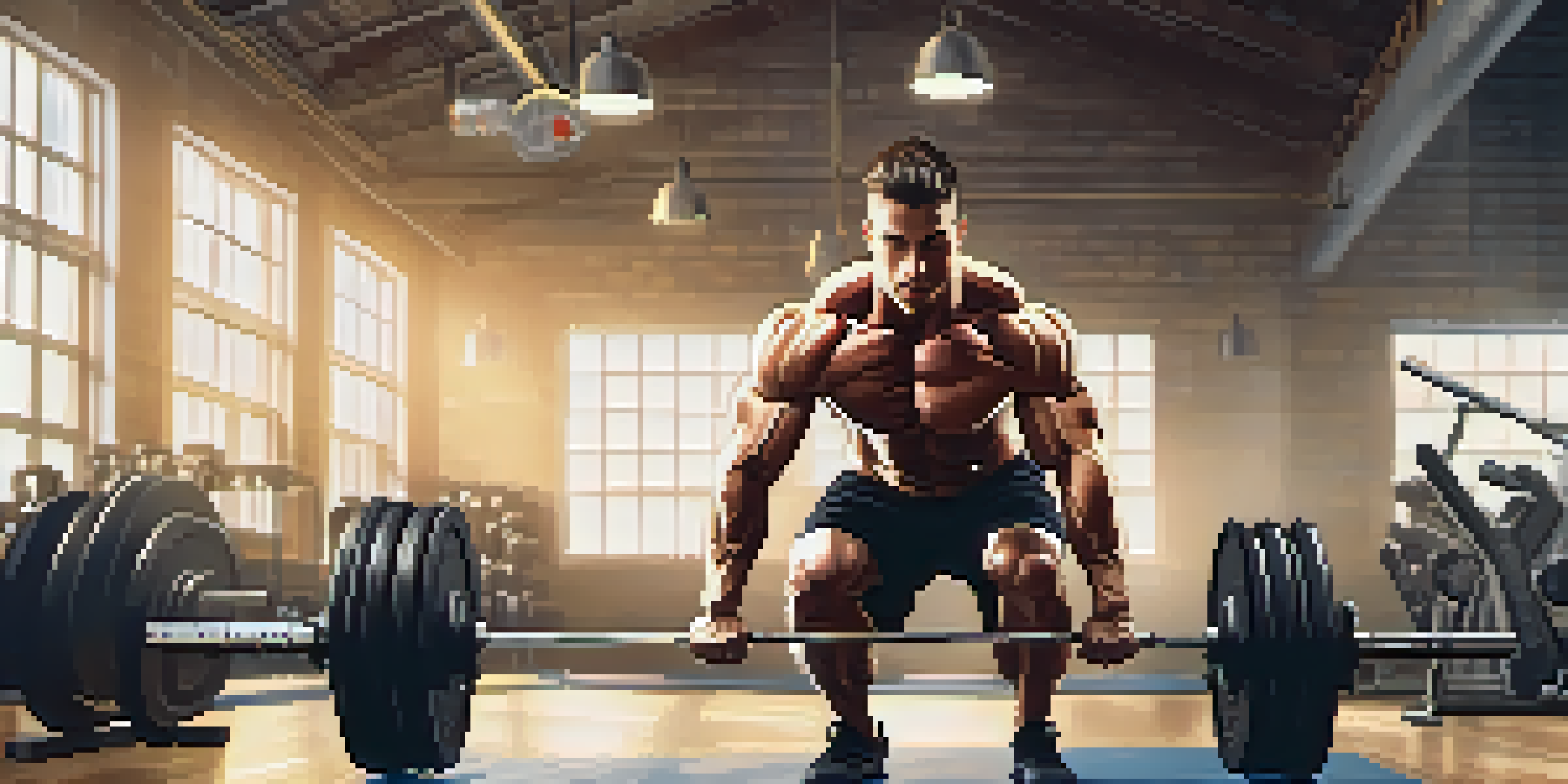 A bodybuilder lifting weights in a gym, highlighting their strong physique with a blurred background.