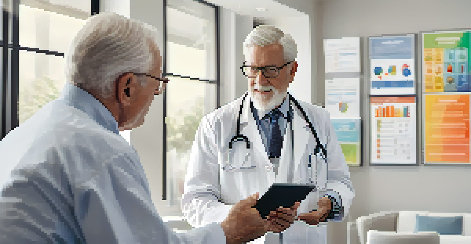 An older man consulting with a healthcare professional about an exercise plan in a modern clinic.