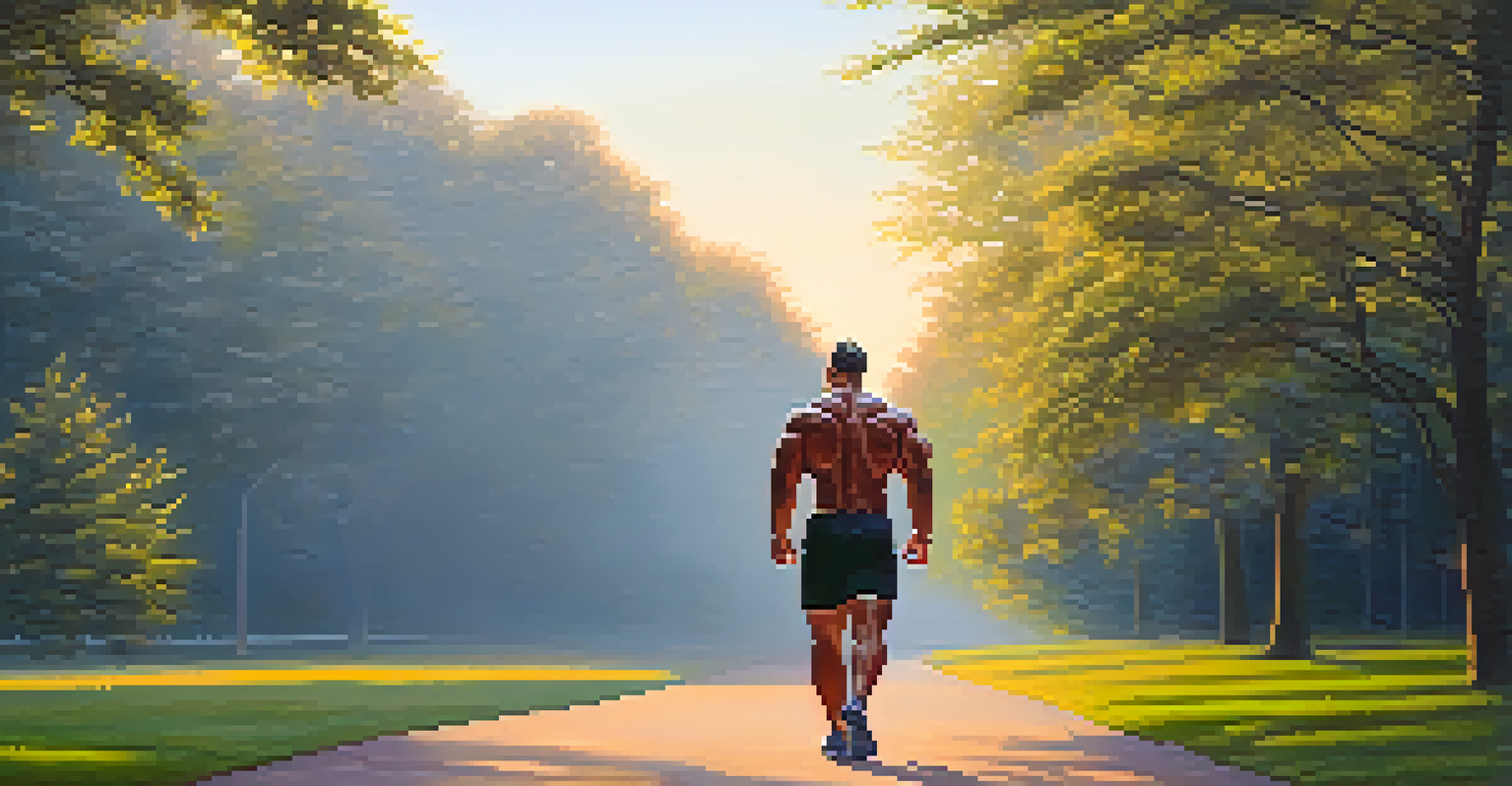 A bodybuilder taking a leisurely walk in a scenic park at sunset, reflecting relaxation and recovery.