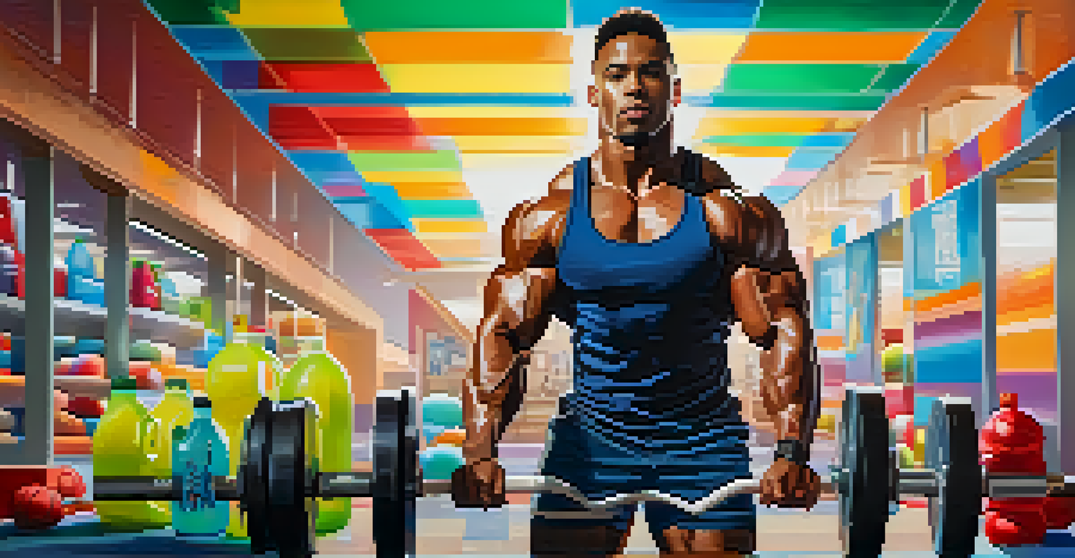 An athlete lifting weights in a gym, holding a sports drink, showcasing the connection between hydration and performance.