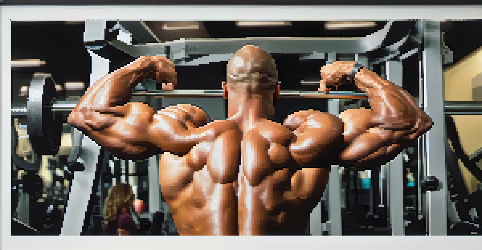 A close-up of a bodybuilder performing torso twists in a modern gym, emphasizing muscular definition and a warm atmosphere.