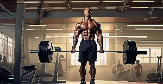 A bodybuilder lifting weights in a gym, demonstrating strength and concentration.