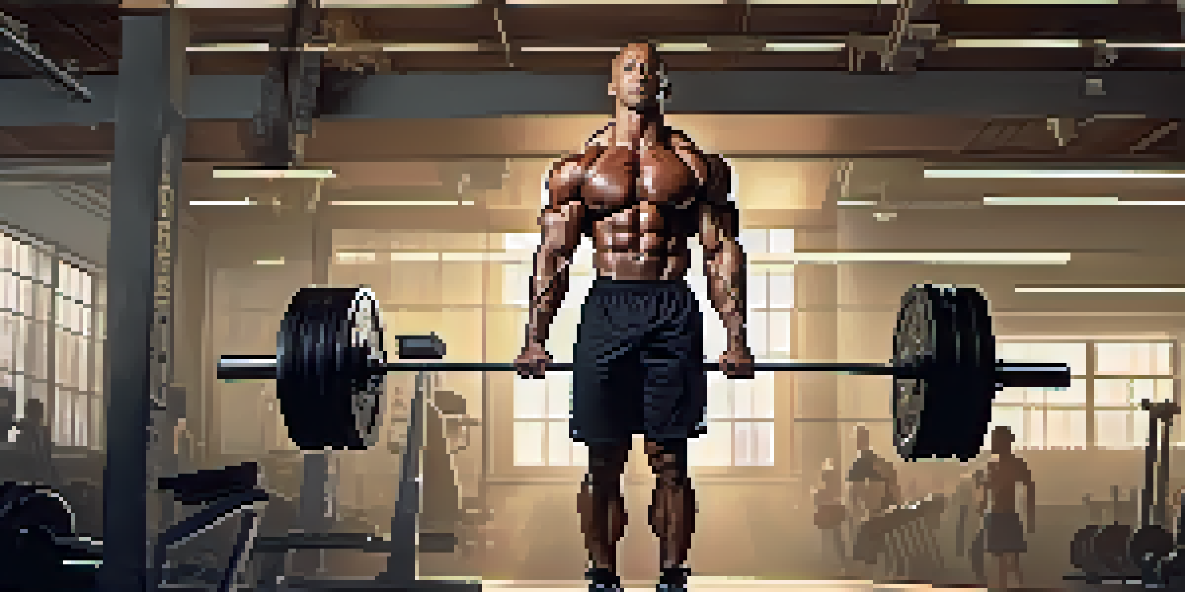 A bodybuilder lifting weights in a gym, demonstrating strength and concentration.