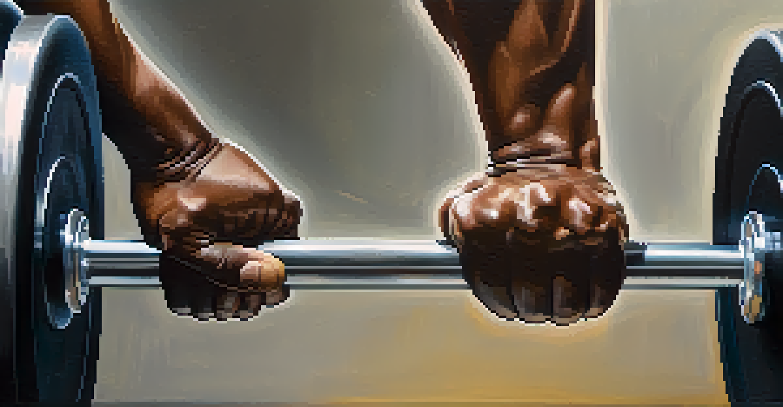 Close-up of diverse hands gripping a barbell, symbolizing strength and unity in bodybuilding.
