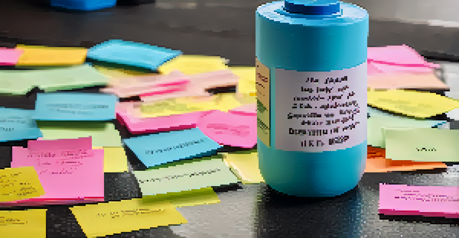 Sticky notes with positive affirmations on a gym water bottle, set against a blurred weightlifting area.