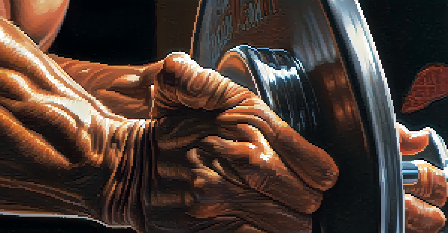Close-up of a bodybuilder's hands gripping a barbell, highlighting the texture and strength.