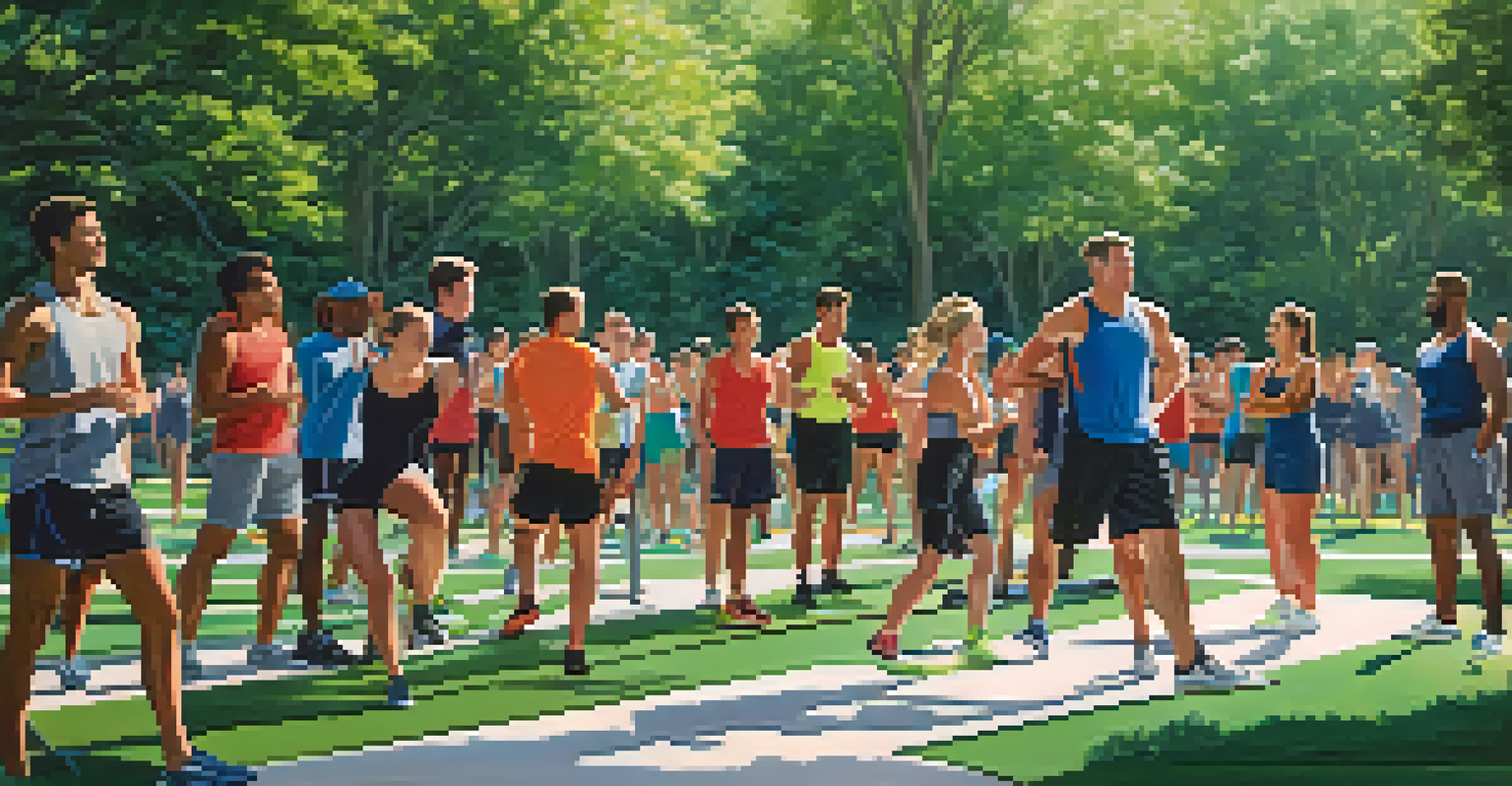 A coach guiding athletes through a cross-training workout in a sunny outdoor environment.