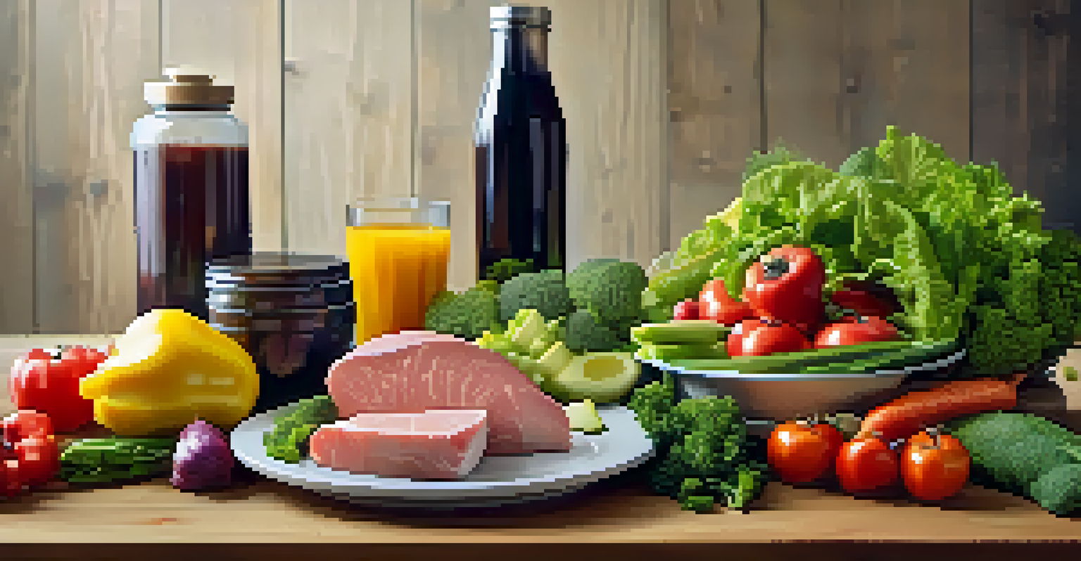 A colorful and nutritious meal on a wooden table, representing the importance of nutrition in bodybuilding.