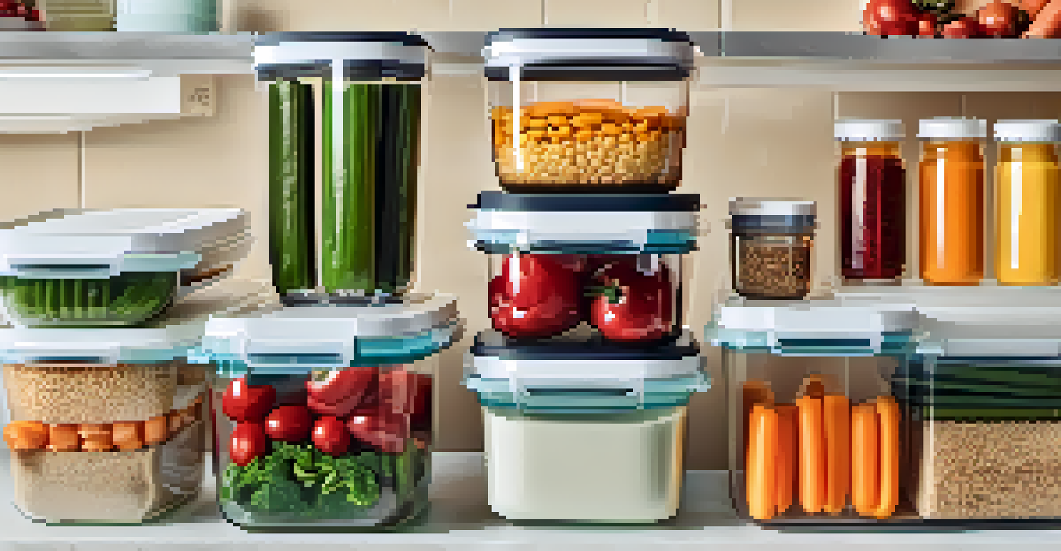 A meal prep station displaying healthy containers of food, a planner, and a water bottle in a bright kitchen.